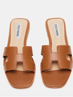 New Steve Madden Hadyn Womens Size 6M Cognac Leather H Cutout Slide Sandals